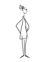 A simple line drawing of a tall stick figure with hands on hips, radiating confidence and assertiveness, capturing an expressive, minimalist artistic style.
