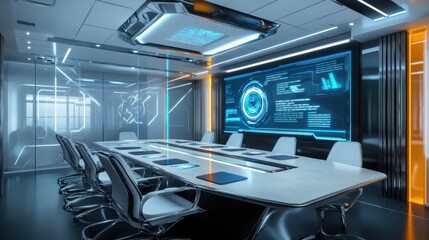 modern futuristic conference room with advanced technology and sleek design