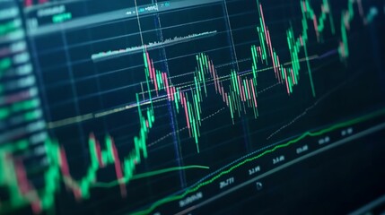 Close-Up of Candlestick Charts with Stock Price Indicators, finance, market, bars, analysis