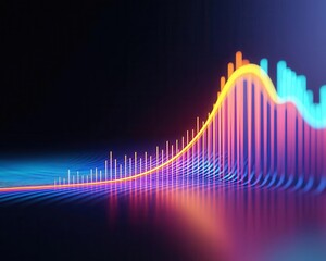 Dynamic 3D line graph showing steep upward growth, vibrant market trend visualization