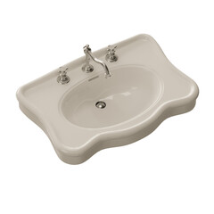 A white sink with a faucet and a drain