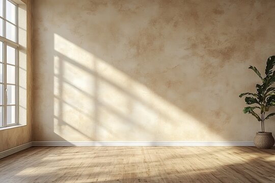 Empty room with sunlight casting shadows on wall