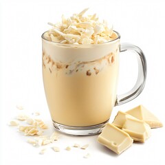 Iced White Chocolate Mocha in a Glass Mug with Chocolate Shavings