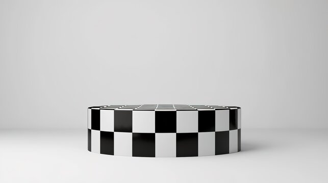 Minimalistic checkered platform with empty gray background