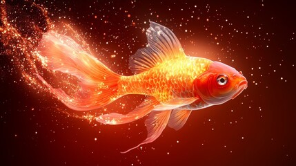 Vibrant goldfish swimming through a magical underwater world of colors