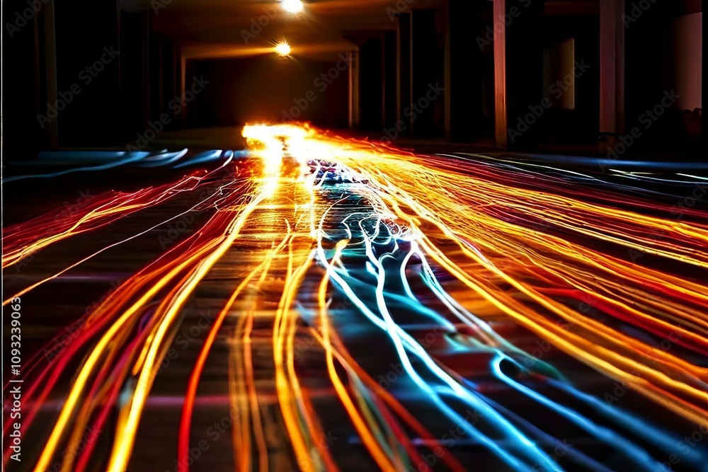 Poster light trails streaks of light trace the path of thoughts moving