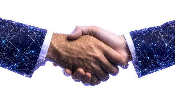Business collaboration event virtual network meeting digital handshake  isolate on transparent background, cutout, png