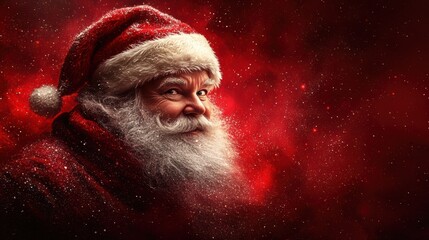 Jolly Santa Claus with a Sparkling Red Background Capturing the Spirit of Christmas Cheer and Holiday Joy for Seasonal Celebrations and Festive Decor
