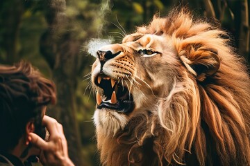 man demonstrating lions breath