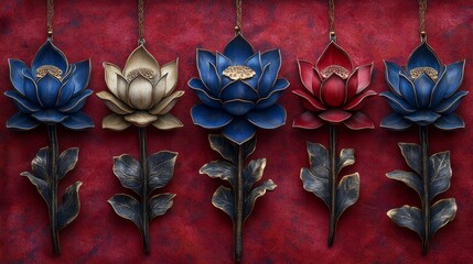 Decorative wall art featuring colorful lotus flower designs