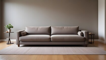 Gray sofa in brown living room with copy space