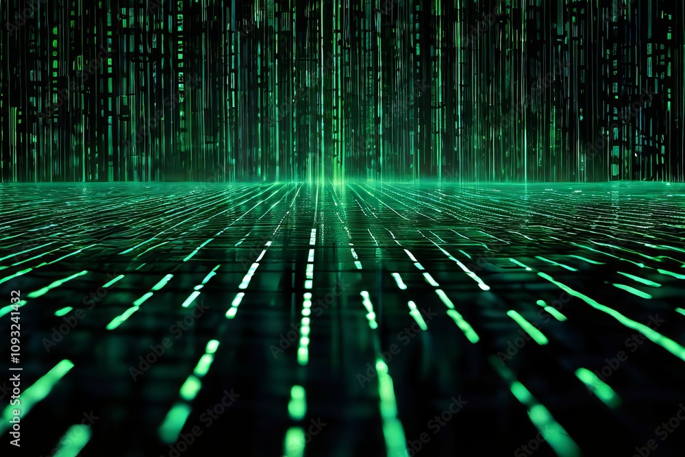 Poster matrix code green lines of code reminiscent of the matrix cascad