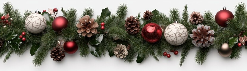 Fototapeta premium Festive atmosphere with beautiful Christmas decorations and holiday ornaments isolate on white background