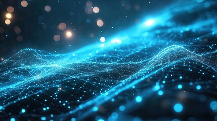 Abstract Blue Network with Glowing Points and Lines