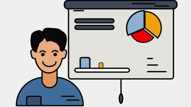 Footage of animation of people presenting presenting presentation material