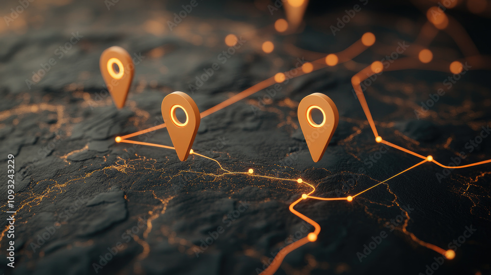Poster global digital connectivity map showcasing illuminated network routes and vibrant markers across a d