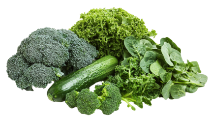 Isolate fresh green vegetables broccoli kale and spinach in a clean kitchen environment high angle view healthy lifestyle