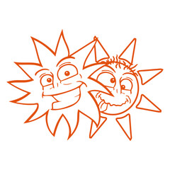 2 Suns Funny Faces Laugh Crazy Comic Cartoon Team Design Lover Art Vector Illustration Card T-Shirt Poster Sticker Graphic Print Decorative Drawing Isolated Logo Decoration Symbol Creative Cool Style
