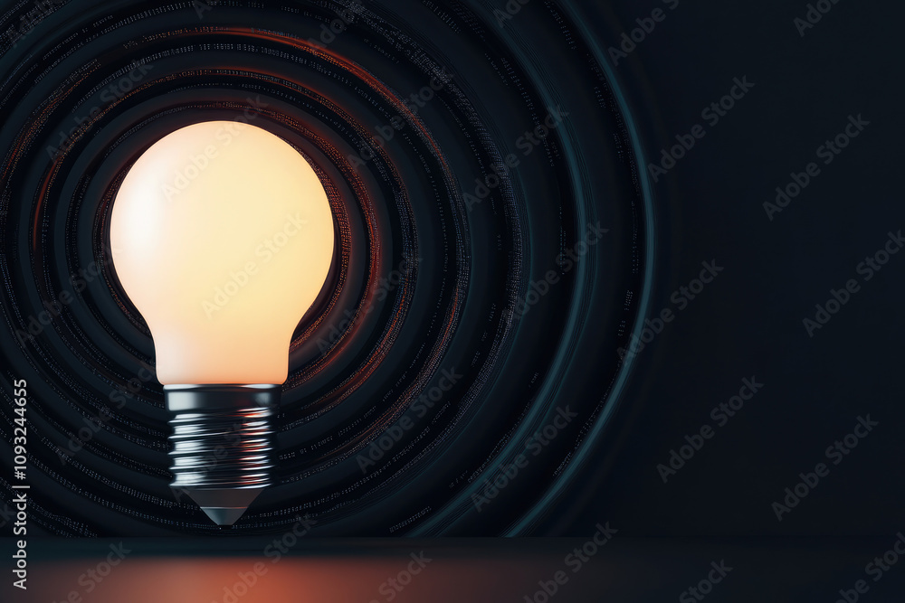 Poster futuristic data vortex with illuminating bulb, a striking visual of technology merging with expansiv