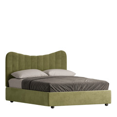 Obraz premium A green bed with a white pillow and a white blanket