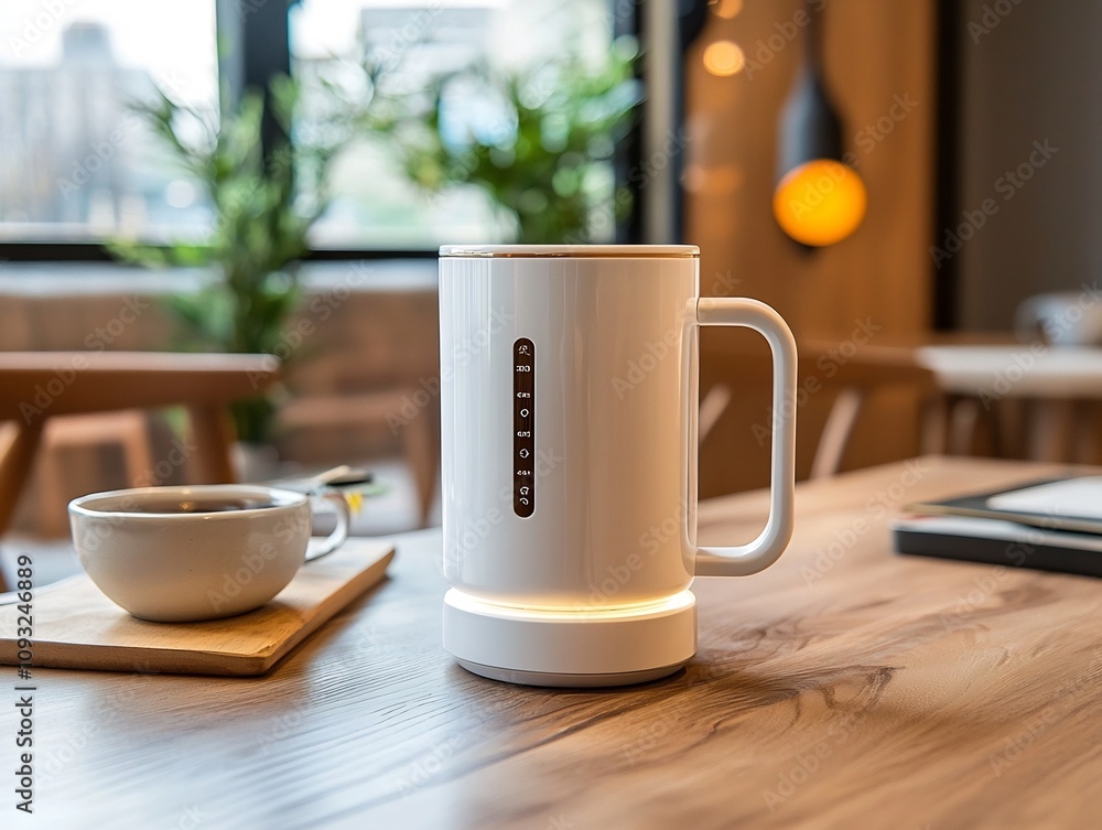 Aufkleber high tech smart coffee mug with digital temperature control and display sleek modern design clean ba