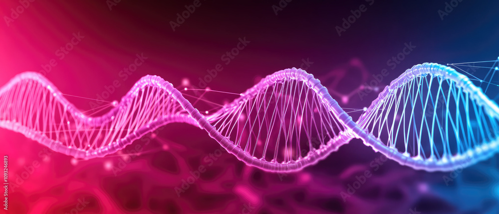 Poster molecular soundscape, an intricate visualization of dna networks, connecting dots and lines, represe
