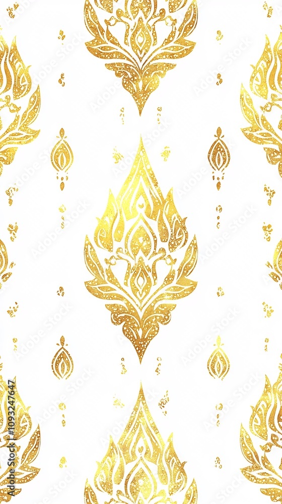 Poster elegant golden thai leaf pattern bai sri in a repeating design on a minimalist white background with
