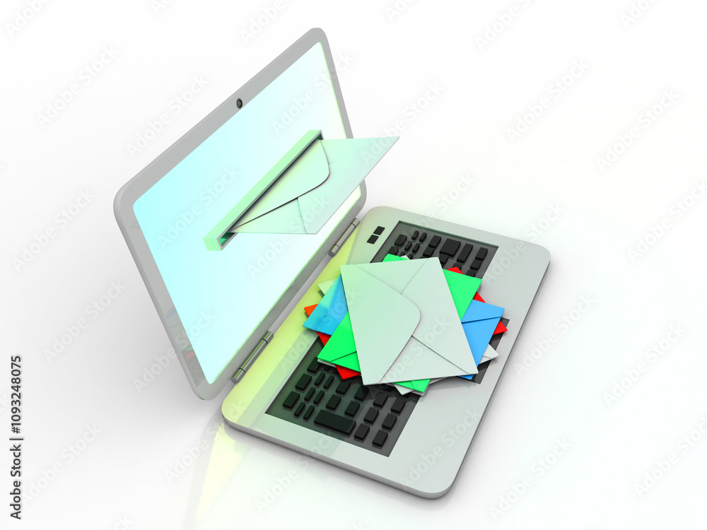 Aufkleber 3d rendering laptops with mail envelops