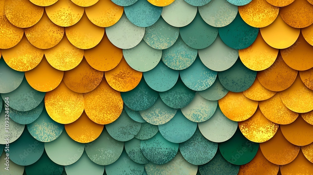 Aufkleber elegant thai fish scale pattern in gold and teal abstract background with repeating shapes