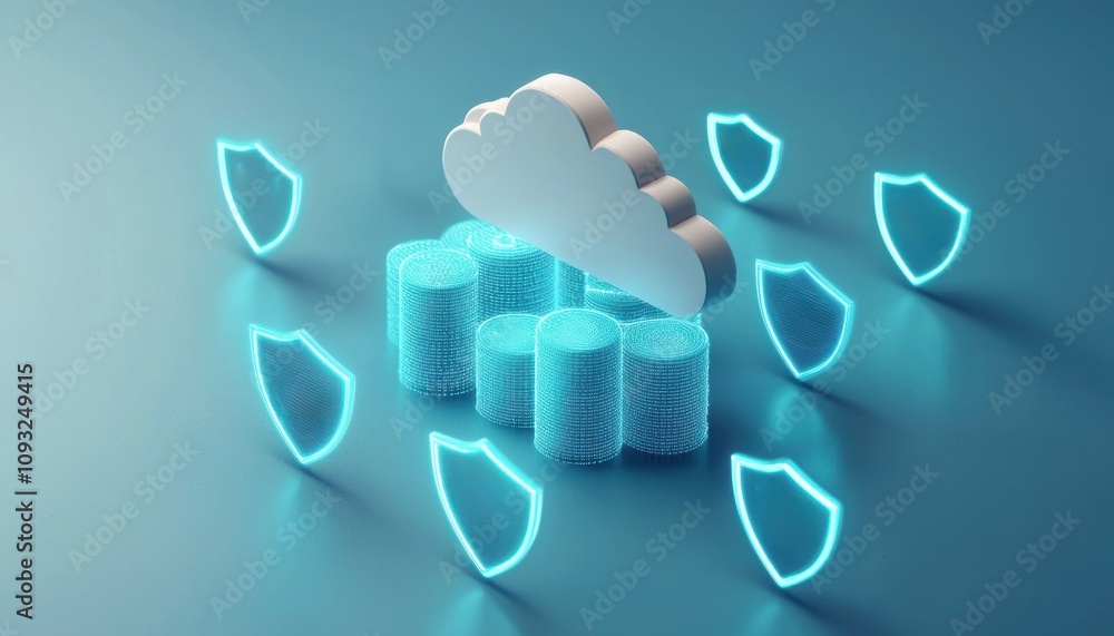 Poster cloud computing data storage with cyber security shields in a networking environment visualized
