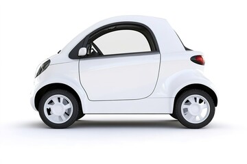 Obraz premium Compact white car on clear background, side view, modern design.