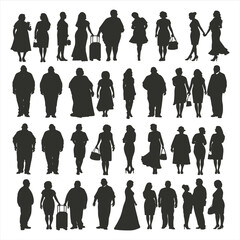 Overweight People Silhouette Bundle Set, Fat Man women Silhouette Bundle