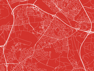 Christmas Map of Sankt Augustin, Germany in Snowy White on Festive Red Background.