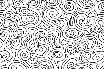 Abstract Black and White Swirl Pattern with Intricate Lines and Curves Ideal for Backgrounds, Texture Designs, and Artistic Creations in Various Creative Projects