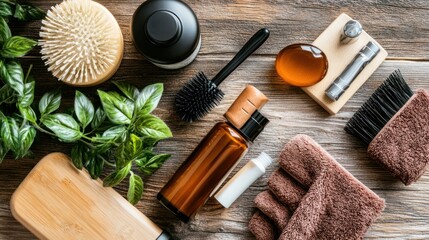 Natural Bath Products Arranged on Wooden Surface