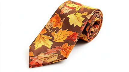 Rolled Autumn Leaf Patterned Silk Necktie