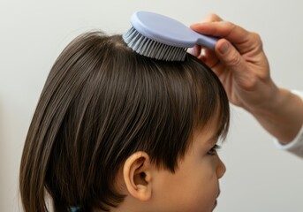 Fototapeta premium Adult gently brushing young child's hair with soft-handled brush