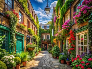 Fototapeta premium Romantic Architectural Photography of Lovers Lane in London Capturing Historical Charm and Scenic Beauty Surrounded by Lush Greenery and Classic Victorian Designs