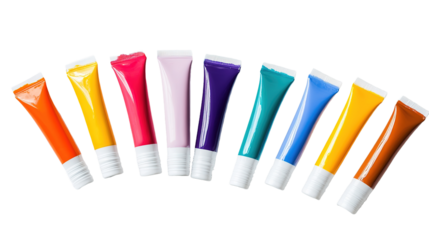 Isolate creative expression somneuk assorted touch paint tubes in a semicircle for artistic inspiration