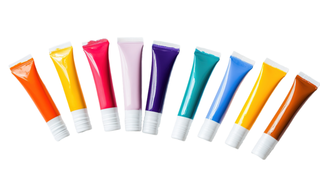 Isolate creative expression somneuk assorted touch paint tubes in a semicircle for artistic inspiration