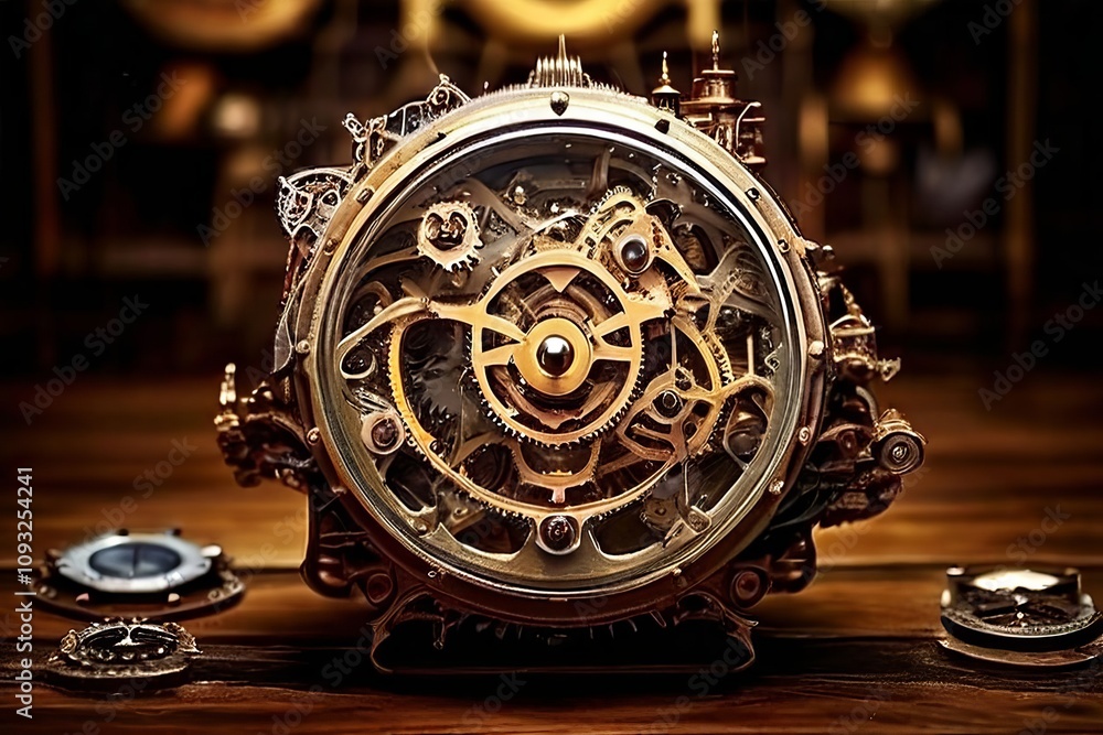 Poster steampunk gears and clockwork mechanisms floating as thoughts