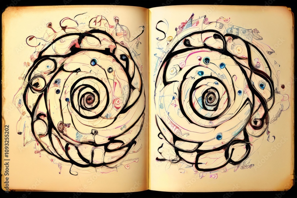 Poster swirling notes notes with spiral or circular designs