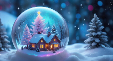 Christmas celebration with Christmas decoration inside snow globe crystal