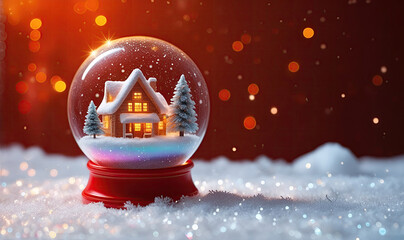 Christmas celebration with Christmas decoration inside snow globe crystal