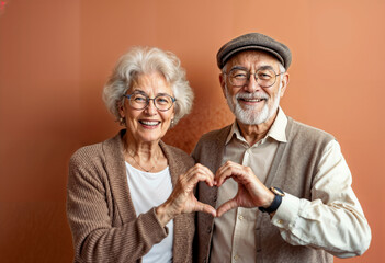 Happy Senior Couple Making Heart Shape With Hands