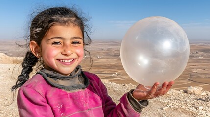 A child playing with a water balloon, a stark contrast to the reality of water scarcity. 