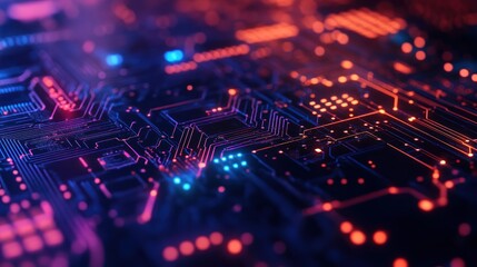 Obraz premium A close-up view of a colorful circuit board with glowing components and intricate patterns.