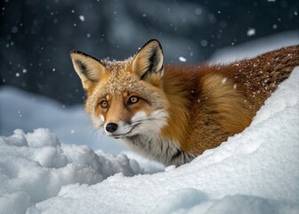 Obraz premium Captivating Winter Red Fox in Snowy Landscape - Macro Photography