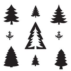 Obraz premium Set of 8 Christmas tree and snowflake silhouettes vector