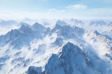 Snow Covered Mountain Range Under a Clear Sky